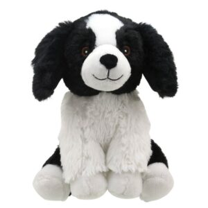A cuddly black and white Border Collie dog toy